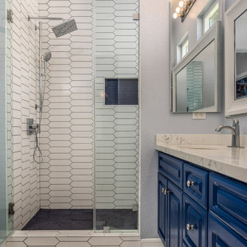 White and Blue Coastal Contemporary Bathroom Remodel in San Marcos