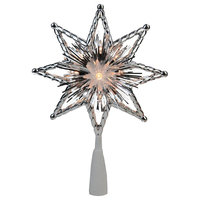8" Retro Silver Tinsel 8-Point Star Christmas Tree Topper - Clear Lights