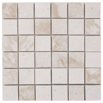 Shell Stone Limestone 2"x2" Honed on 12" x 12" Mesh Mosaic Tile-10 boxes
