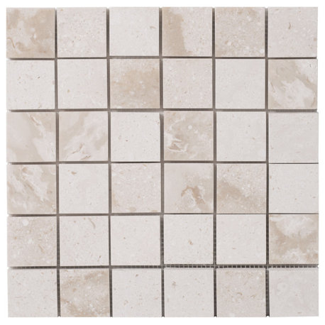 Shell Stone Limestone 2"x2" Honed on 12" x 12" Mesh Mosaic Tile-10 boxes