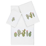 Linum Home Textiles - Mila 3 Piece Embellished Towel Set - The MILA Embellished Towel Collection features whimsical blooming cactus in applique embroidery on a woven textured border. These soft and luxurious towels are made of 100% premium Turkish Cotton and offer lasting absorbency and superior durability. These lavish Turkish towels are produced in Linum�s state-of-the-art vertically integrated green factory in Turkey, which runs on 100% solar energy.