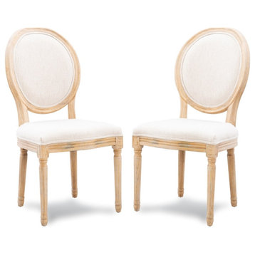 Linon Avalon Oak Wood Oval Back Set of Two Upholstered Dining Chairs in Natural