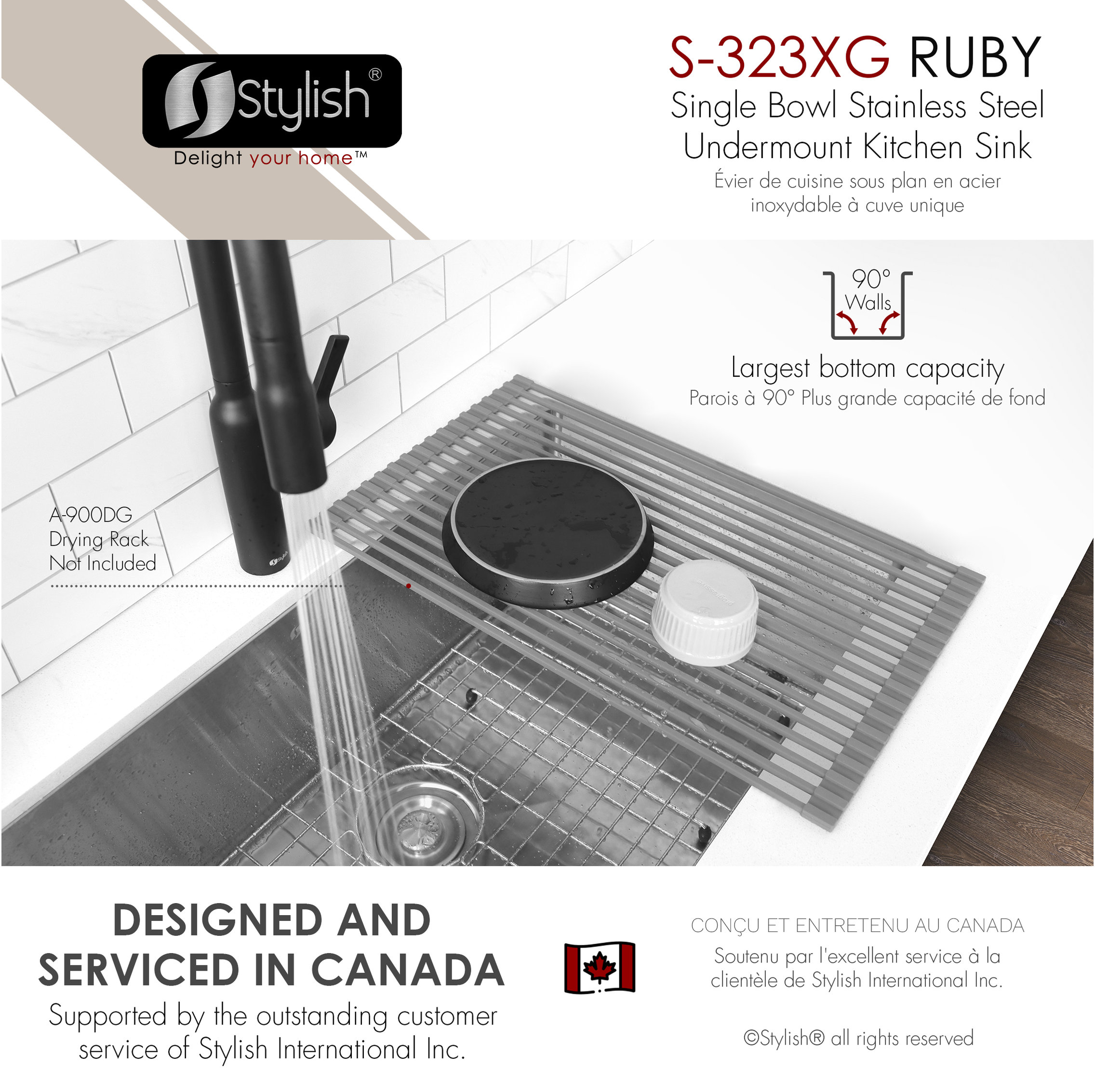 STYLISH 32''L x 18''W Undermount Single Bowl 16G Stainless Steel Kitchen Sink