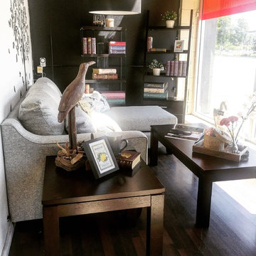 A Simple and Contemporary Living Space in Grey and Wood Textured Pieces