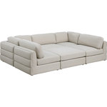 Meridian Furniture - Beckham Linen Textured Fabric 6-Piece Modular U-Shaped Sectional, Beige - Liven up your living space with this Beckham beige durable linen polyester fabric sectional. Its beige color complements any contemporary home decor, while its durable linen and polyester fabric upholstery provides you with a soft and comfortable place to sit. This sectional is modular, so you can create infinite configurations, which are easily attached using the attachment latch underneath. Its linen, wood, and foam construction guarantees stability for years to come.