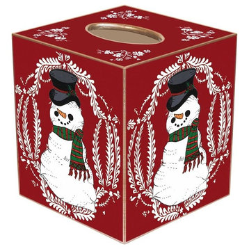 TB816-Snowman on Red Provencial  Tissue Box Cover