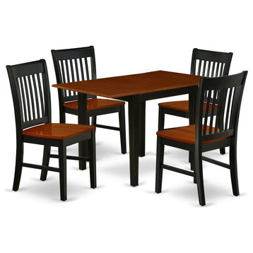 5Pc Wood Dining Set, Rectangle Table, 4 Chairs, Hardwood Seat, Black-Cherry