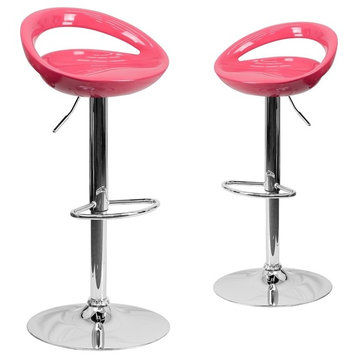 Contemporary Pink Plastic Adjustable Height Barstools With Chrome Base, Set of 2