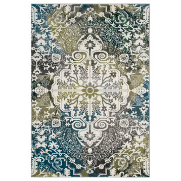 Safavieh Watercolor Collection WTC669 Rug, Ivory/Peacock Blue, 6'7" X 9'