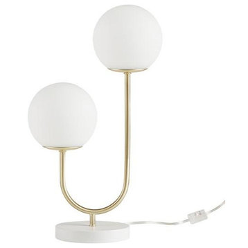 Metal 2-Light Globe Table Lamp, 12x6, Gold/White