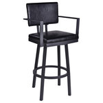 Armen Living - Balboa Stool, Black Powder Coated Finish/Black Faux Leather, Counter Height - The Armen Living Balboa contemporary barstool is a terrific choice for any modern household. Featuring a sturdy Black Powder Coated finish metal frame and elegant Vintage Black faux leather upholstery, the Balboa is a dependable product that does not cut corners on style. The Balboa's upholstered low back is accompanied by the inclusion of convenient arms, for added user support and comfort. The barstool's plump foam padded seat features a 360 degree swivel mechanism, allowing for enhanced mobility while seated. The Balboa's legs include a round footrest and come tipped with floor protectors, making sure that the barstool will not damage hardwood or tile floors when moved. The armed Balboa barstool is sold in two industry standard sizes; 26 inch counter and 30 inch bar height.