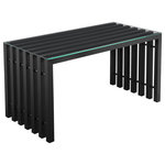 Pangea Home - Vlad Desk Metal Black - Cool modern metal desk with tempered glass top. Distance between legs is 51"