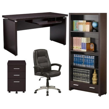 Home Square 4 Piece Set with Office Chair Desk Mobile File Cabinet and Bookcase