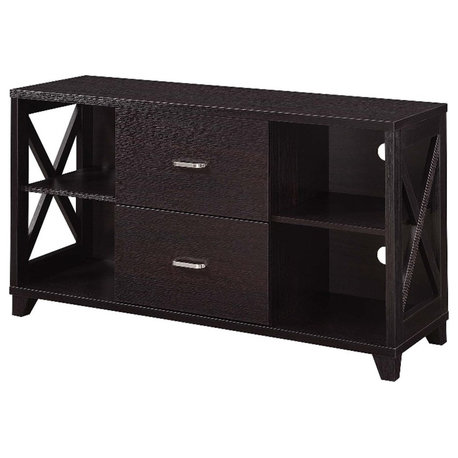 Oxford Deluxe Two-Drawer TV Stand with Shelves in Espresso Wood Finish