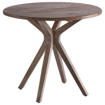 Luxe Gray Wood Mid Century Modern Round Table Accent Cafe Entry Bistro 36 in