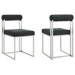 Armen Living - Anastasia Set of 2 Dining Chairs, Brushed Stainless Steel and Charcoal Fabric - Make a stylish impact with the clean and modern aesthetic of the Anastasia Dining Chair in Fabric and Metal - Set of 2 by Armen Living. Its crisp and refined frame is combined with plush upholstery to lend a chic and striking edge to any room. A cylindrical cushion is beautifully balanced upon its airy frame to offer comfortable back support. Its cushioned backrest and padded seat showcase a neat channeling detail that provides texture for a chic and inviting look. The chair is upholstered in performance fabric to offer easy care and maintenance. Its slender and clean-lined metallic frame reflects the refined and elevated tone of our chair. The contemporary Anastasia chair can add a dose of comfort and charm to your eat-in kitchen and dining room. With versatile styling potential, it can serve as an occasional chair to offer an easy and chic place to land anywhere from your lounge to your home office. Available as a set of two, the Anastasia Dining Chair comes in brushed stainless steel with Light Gray, Charcoal, Blue, or Taupe fabric or matte black iron with Anchor Gray fabric, Light Gray fabric, or Light Gray faux leather to bring style and comfort to your home.