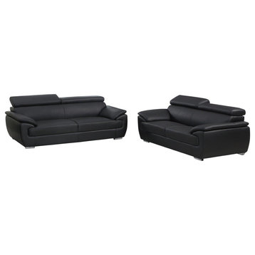 Nestore Premium Genuine Leather Match 2-Piece Sofa Set, Black