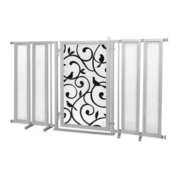 Fusion Gates - Fusion Gate with Songbirds Design, Satin Nickel, 71.5"-74" - Dog Gates