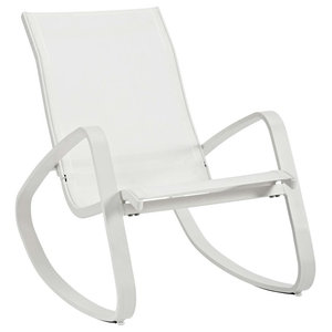 Traveler Rocking Outdoor Patio Mesh Sling Lounge Chair White White Contemporary Outdoor Rocking Chairs By Uber Bazaar Houzz