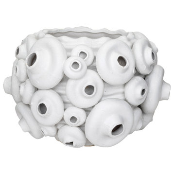 Handmade Textured Stoneware Coral Vase With Sand Finish, Cream