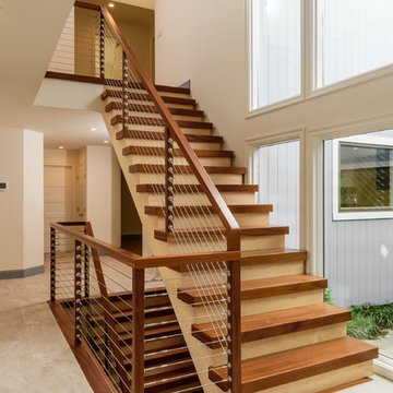 Custom Exotic Mahogany, Maple and Stainless Steal Staircase