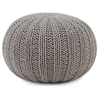 Simpli Home Shelby Boho Round Hand Knit Pouf in Dove Gray Cotton