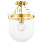 Mitzi - Dunbar 1 Light Semi Flush, Aged Brass - Dunbar brings a new traditional vibe to the classic bell jar pendant. Straightforward metalwork and clear glass make this design utterly elegant yet endlessly usable. Style alone or in multiples for a clean, chic look. Available in Aged Brass or Old Bronze. Part of our Ariel Okin x Mitzi Tastemakers collection.