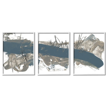 Abstract Line Painting Bold Blue Busy Grey Movement,3pc, each 24 x 30
