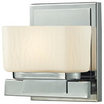 Z-Lite - 1 Light Vanity Light Chrome - Textured frosted glass set upon a stately bevelled arm give a high class contemporary look to the Gaia family. Fixtures are finished in finely brushed nickel, rich bronze and highly polished chrome.