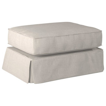 Sunset Trading Americana Box Cushion Fabric Slipcovered Ottoman in Light Gray