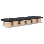 Meridian Furniture - Pavilion Black Boucle Fabric Bench, Black, Natural Finish, 108" W X 31" D X 17.5" H - Bring valuable seating and remarkable style to your space with this black Pavilion boucle fabric bench, an exquisite balance of style and usability for the entryway, bedroom, and beyond. Crafted from oak veneer with a natural finish, this bench has a 4-inch-thick seat cushion that's channel-tufted for a touch of luxury. The bench's columnar bases add a dash of art deco design, making it a captivating focal point in any room.