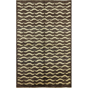 New 6'x8' Brown All Over Mustache Design Gabbeh Hand Knotted Wool Area Rug H8581