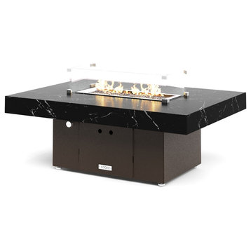 FirePit Table, 48"x34"x17", Natural Gas, Laminam Nero Marquina Brushed, Bronze