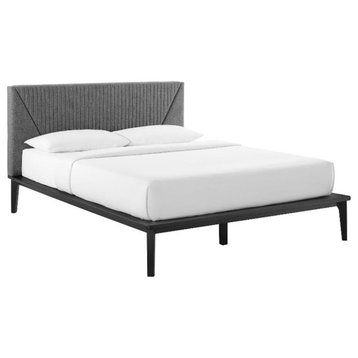 Modway Dakota Upholstered Polyester Fabric Queen Platform Bed in Black/Gray