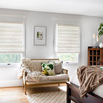 Contemporary Master Bedroom | Light Filtering Roman Shades in Cream