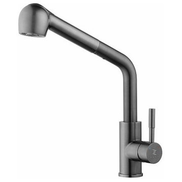 Polished Grey Kitchen Faucet with Pull Out Sprayer for Sink 1 Hole