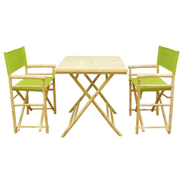 Square Table Set With 2 Director Canvas Chairs, Green