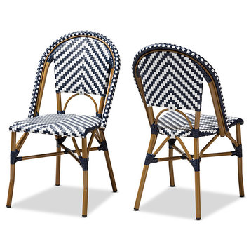 Indoor&Outdoor Grey & White Bamboo Style Stackable Bistro Dining Chair Set of 2