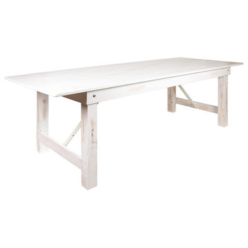 Rustic Farmhouse Dining Table, Square Legs and Large Rectangular Top, White