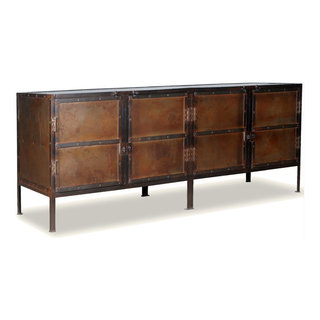 Industrial Black and Brown Iron 4 Door Large Sideboard Cabinet - Industrial  - Buffets And Sideboards - by Sierra Living Concepts Inc | Houzz