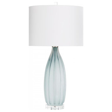 Blakemore Table Lamp, 1-Light, Grey, Glass, Cotton Shade and White Liner, 33.5"H
