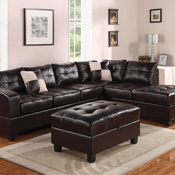 Kiva Reversible Sectional Sofa With 2 Pillows, Espresso Bonded Leather Match
