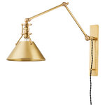 Hudson Valley Lighting - Metal No. 2 1 Light Portable Sconce - Exposed hardware adds a touch of industrial chic to a timeless cone shade silhouette. Go for a crisp monochromatic look with the allover Polished Nickel or Aged Brass finish or pair the Aged Brass hardware with a Distressed Bronze shade. The portable sconce features an adjustable arm and braided cord. Part of our Mark D. Sikes collection.