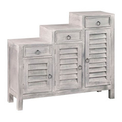Sunset Trading - Three Tiered Shutter Cabinet Distressed Light Gray - Accent Chests And Cabinets
