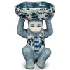 Blue and White Porcelain Monkey Holding Lotus Dish, Blue/White
