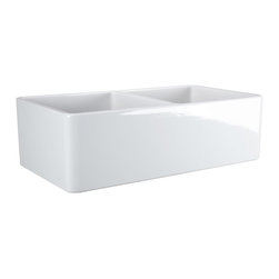 33" Baldwin Double-Bowl Fireclay Farmhouse Sink - Smooth Apron - Kitchen Sinks