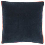 Jaipur Living - Jaipur Living Bryn Solid Throw Pillow, Navy, Down Fill - The Emerson pillow collection features an assortment of clean-lined, coordinating accents crafted of luxe cotton velvet. The Bryn pillow lends simple sophistication to modern spaces with a solid navy color, embellished with a deep coral banded edge.