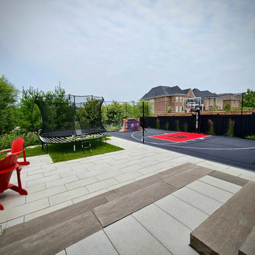 Backyard Overview Showing Sport Court and Entertainment Zones