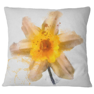 Yellow Narcissus Sketch Watercolor Floral Throw Pillow, 16"x16"