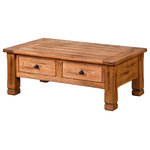 Sunny Designs - Sedona 2-Drawer Coffee Table - Anchor your living room with the character and craftsman appeal of the Sedona 2-Drawer Coffee Table. This piece is crafted from beautiful oak with a rich rustic finish, and features dented knobs, paneled details and attractive block feet that add to its robust look. Equipped with two utility drawers, the Sedona is perfect for storing and displaying in handsome style. Traditional country style finds new life in this modern heirloom piece from the Sunny Designs, Inc. collection.
